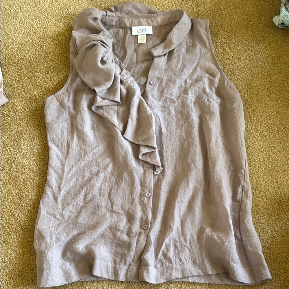 LOFT Ann Taylor Women's Sleeveless Ruffle Top - Taupe